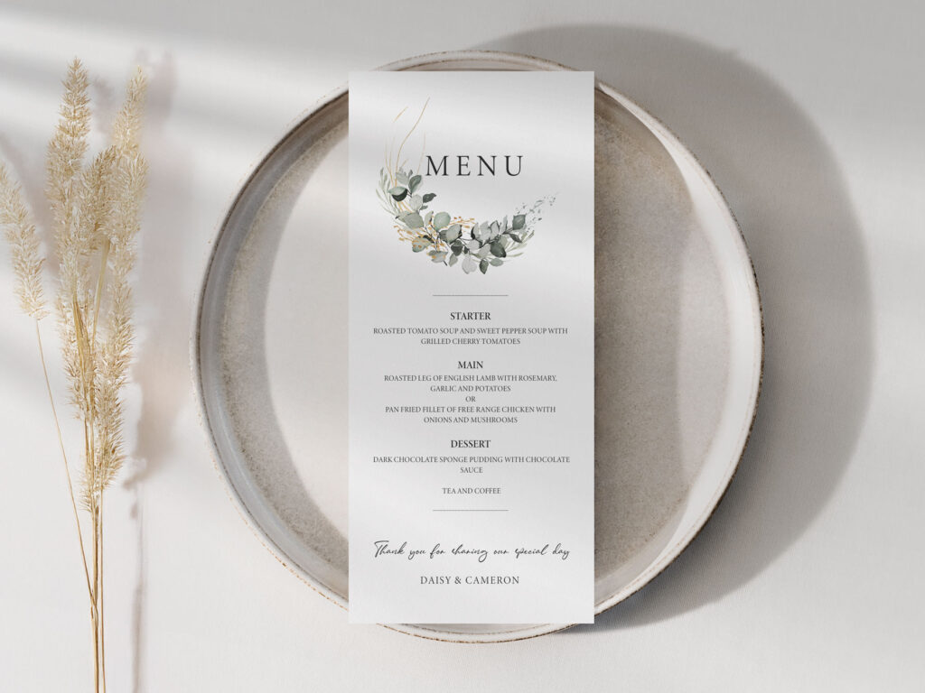 Greenery Wedding Menu