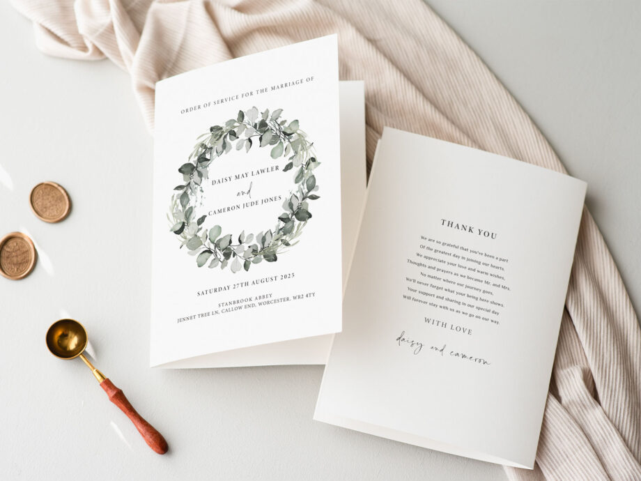Greenery Wedding Order of Service