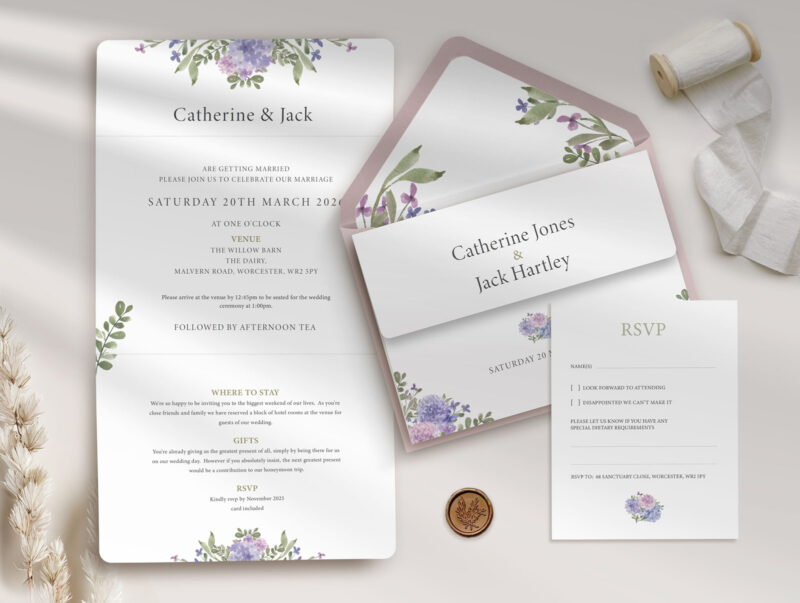 Hydrangea Trifold Wedding Invitation