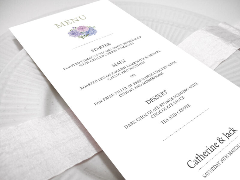 Hydrangea Wedding Menu