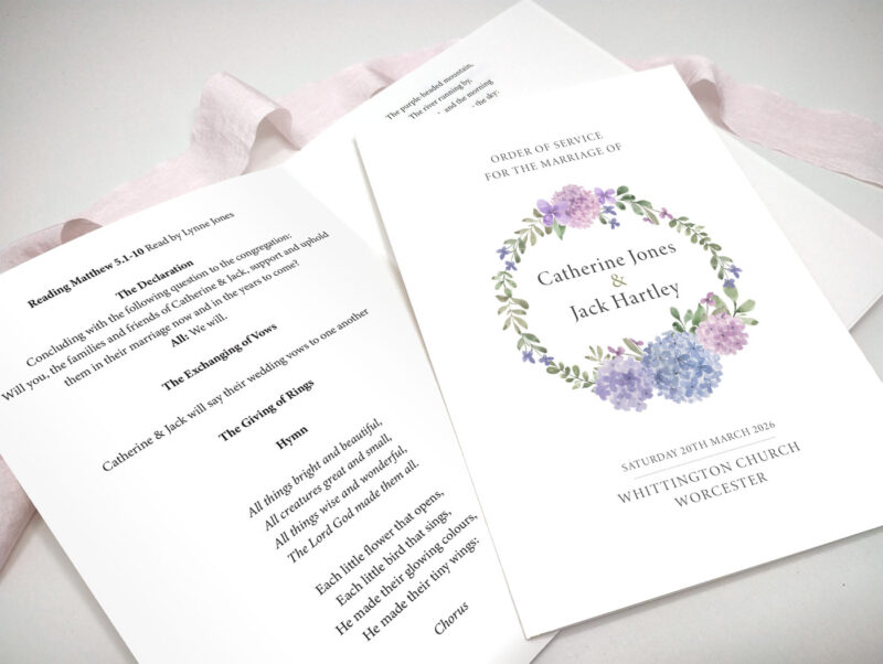 Hydrangea Wedding Order of Service