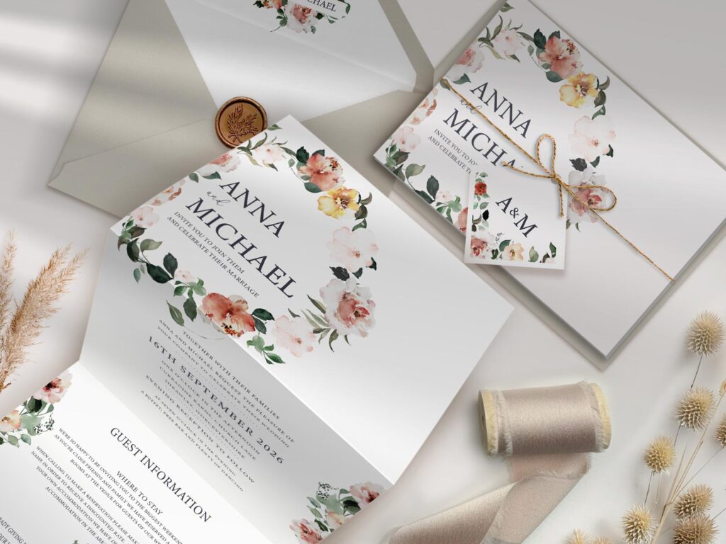 Floral Concertina Wedding Invitation
