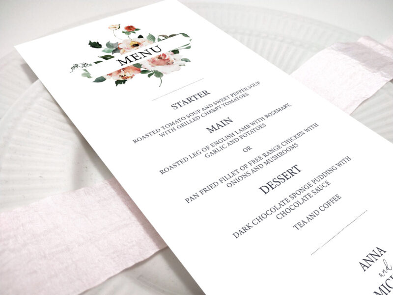 Floral Wedding Menu