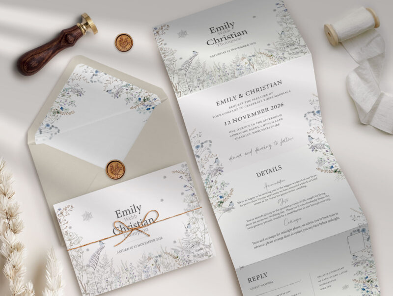 Frosted Hedgerow Concertina Wedding Invitation