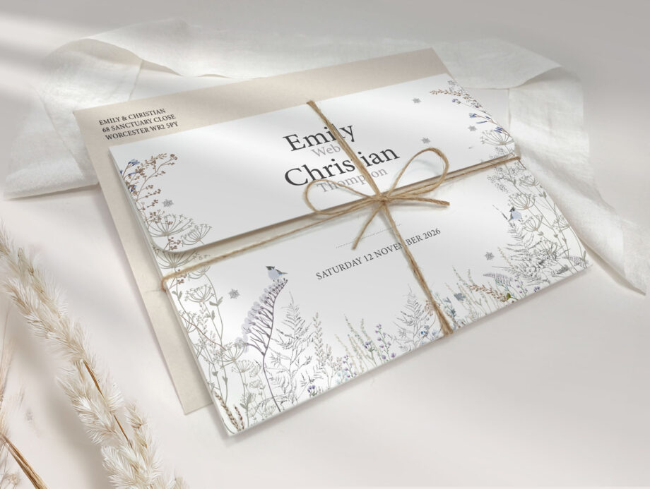 Frosted Hedgerow Tri Fold Wedding Invitation