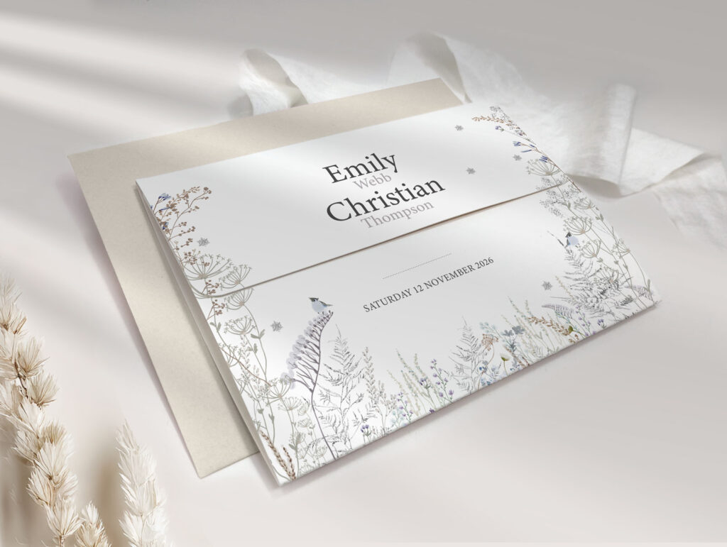 Frosted Hedgerow Tri Fold Wedding Invitation