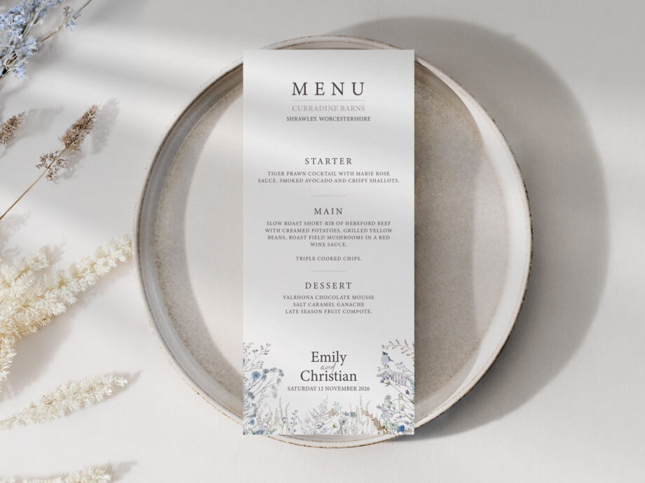 Frosted Hedgerow Wedding Menu