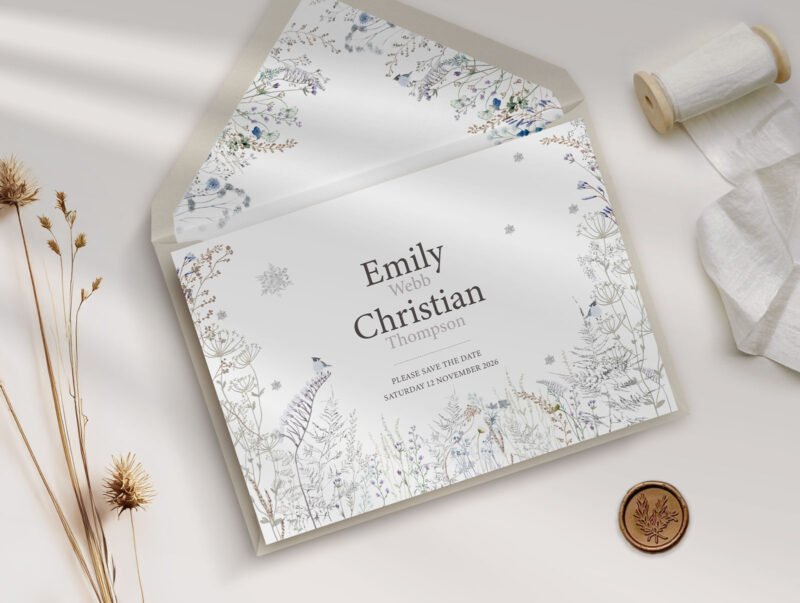 Frosted Hedgerow Wedding Save the Date