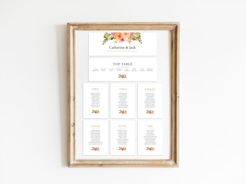 Delicate Wedding Table Plan Cards