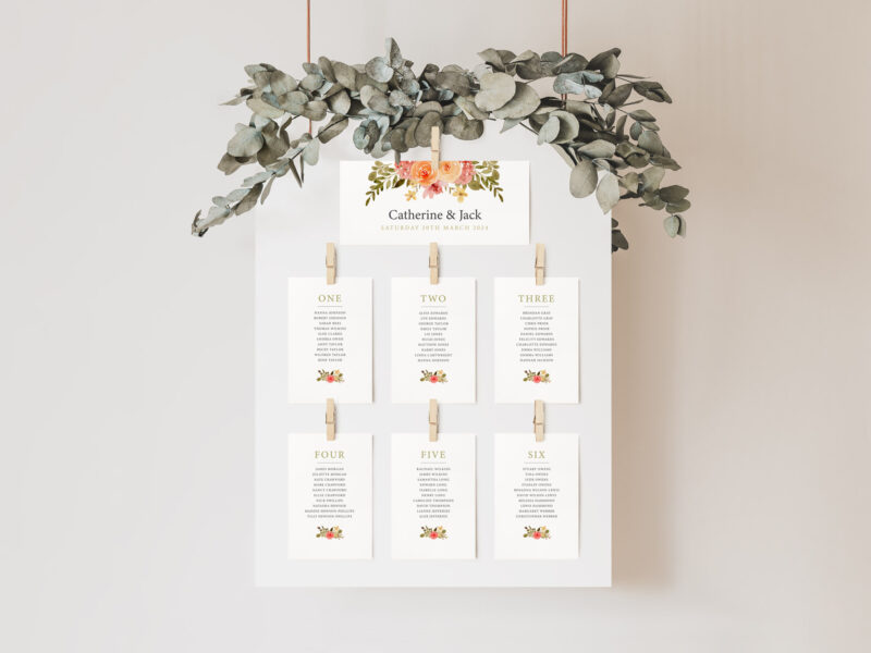 Delicate Wedding Table Plan Cards