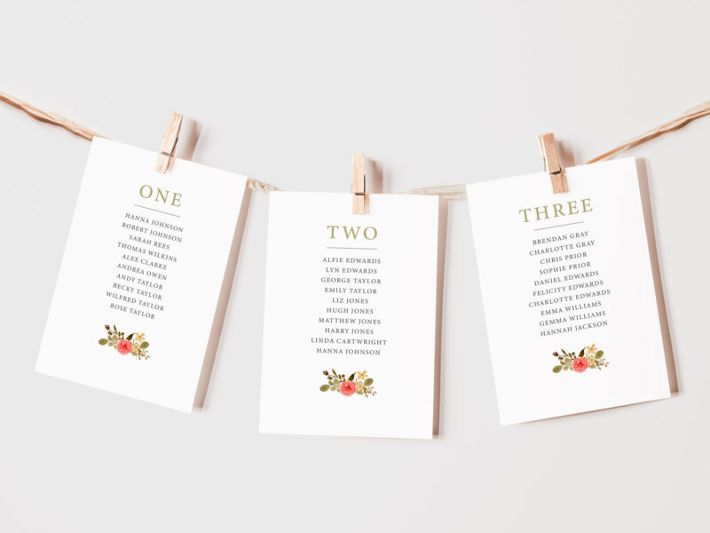 Delicate Wedding Table Plan Cards