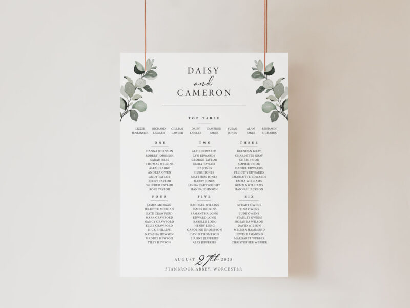 Greenery Wedding Table Plan