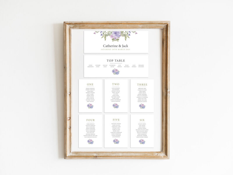 Hydrangea Wedding Table Plan Cards