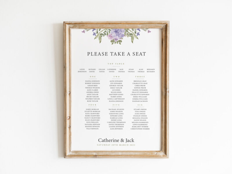 Hydrangea Wedding Table Plan