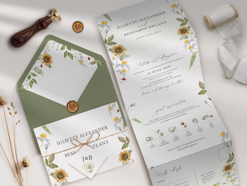 Sunflowers Concertina Wedding Invitation