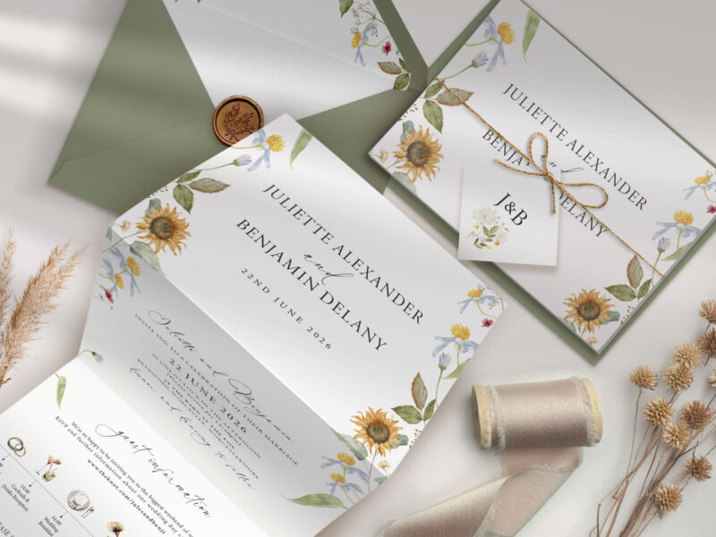 Sunflowers Concertina Wedding Invitation