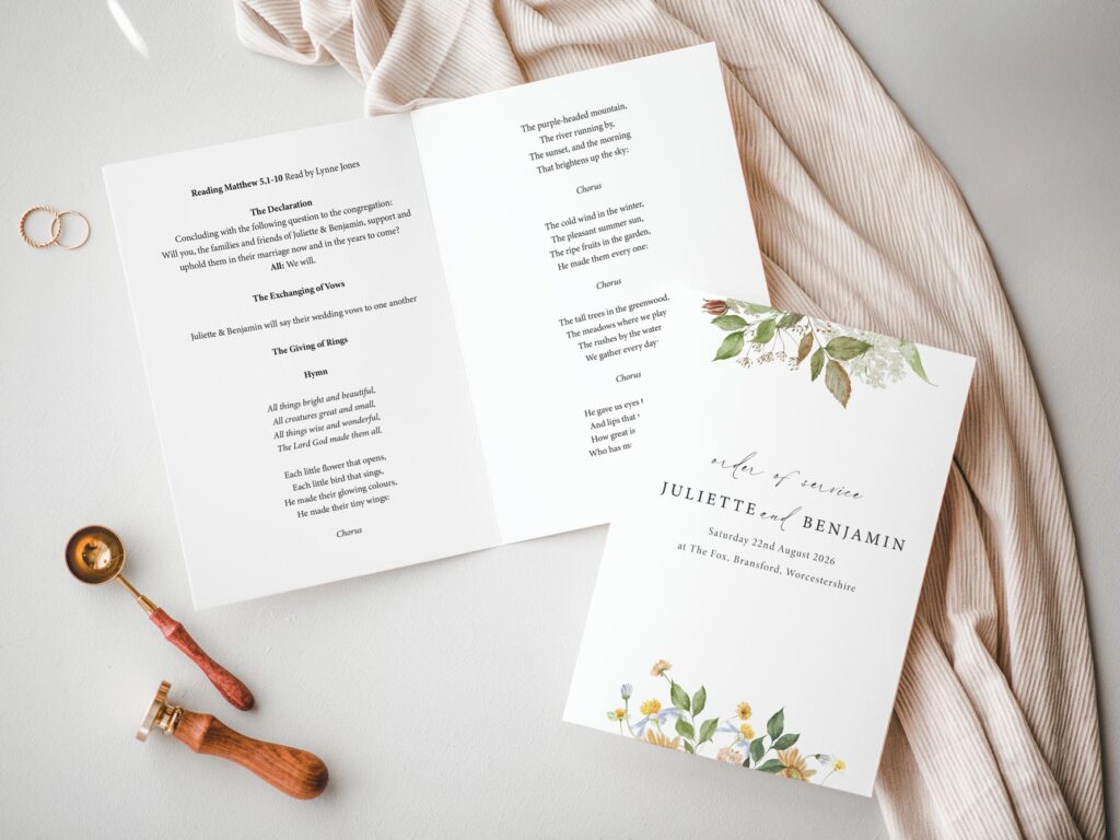 Sunflowers Wedding Order of Service