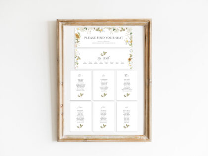 Sunflowers Wedding Seating Plan Cards