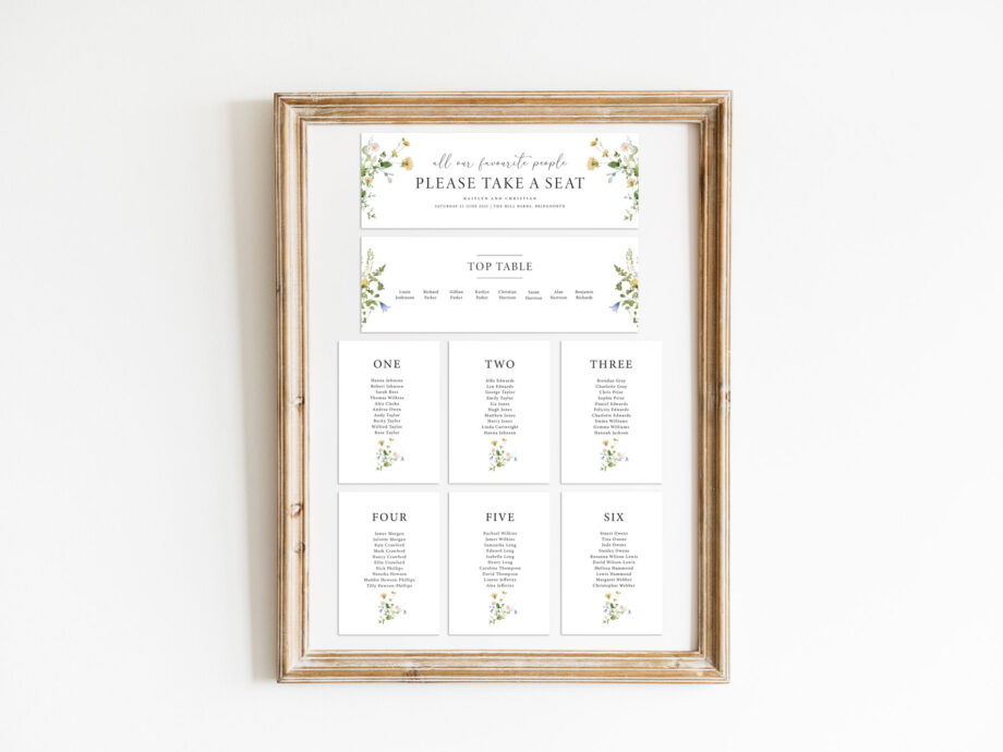 Summer Wedding Table Plan Cards