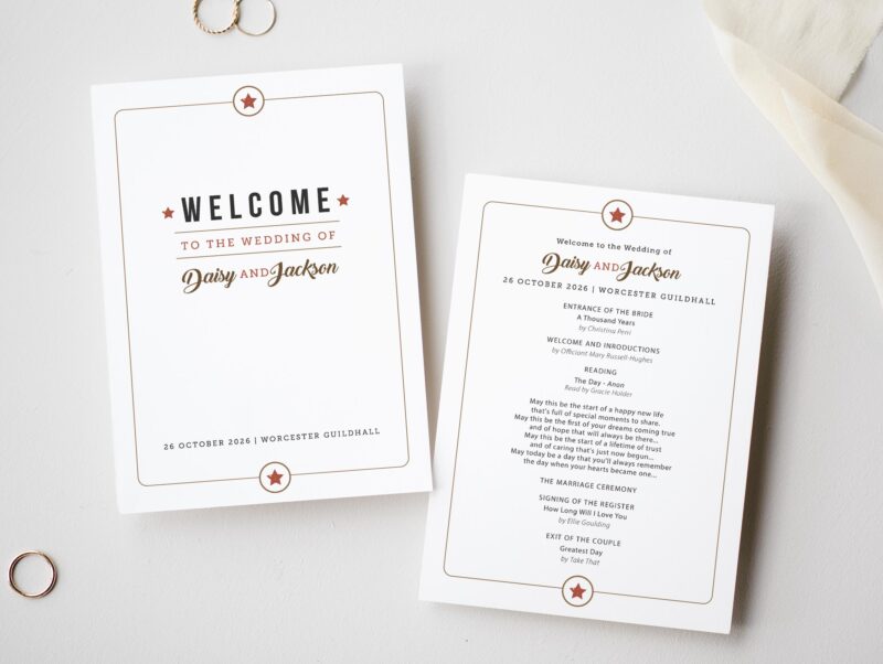 Retro Wedding Order of Day Ceremony Card