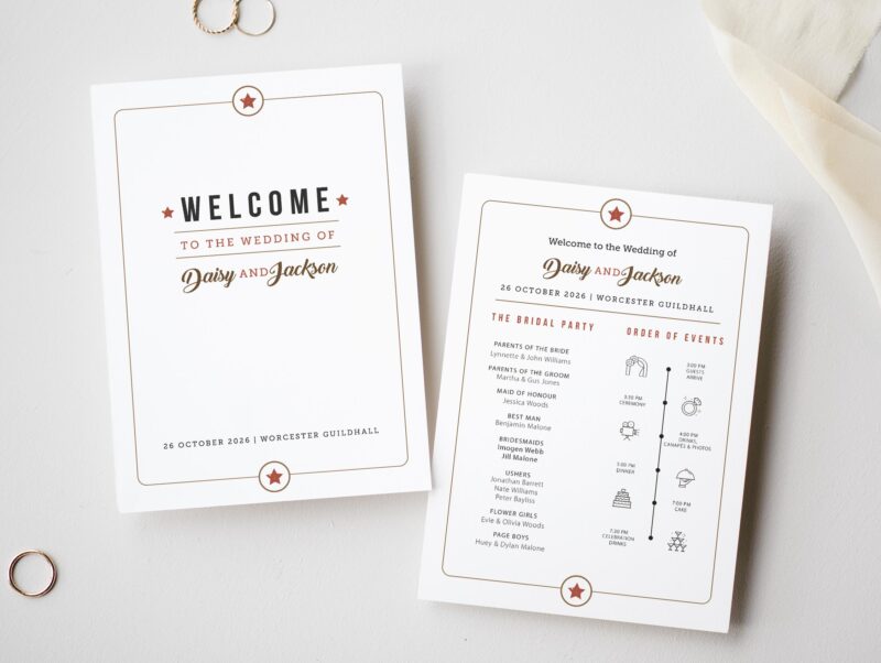 Retro Wedding Order of Day Ceremony Card