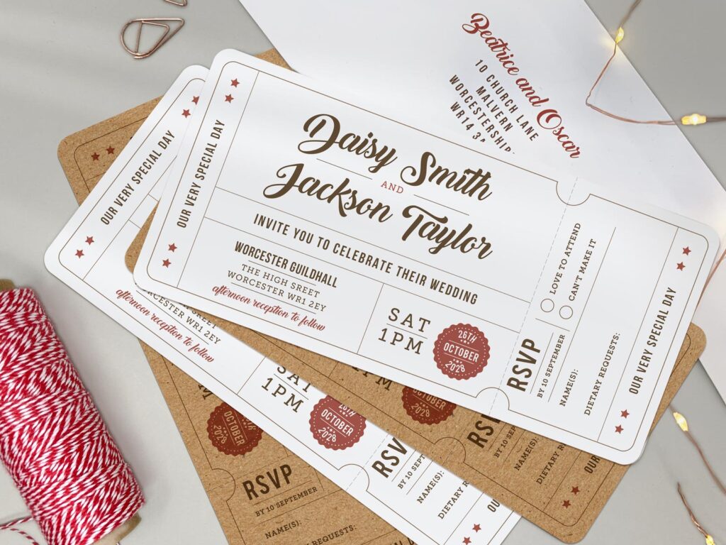 Retro Wedding Ticket Invitation
